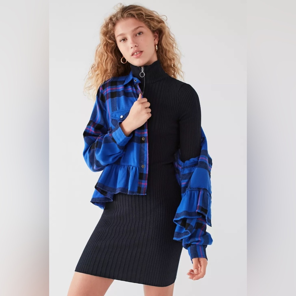 Urban Outfitters BDG Plaid  Flannel Top Pearl Snap Button-Down Peplum Small